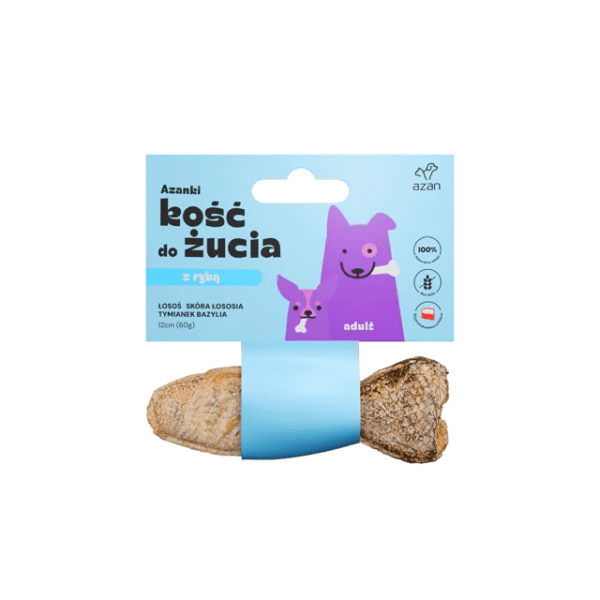 Azanki - Kość do żucia ADULT z łososiem w skórze łososia z tymiankiem i bazylią 12cm