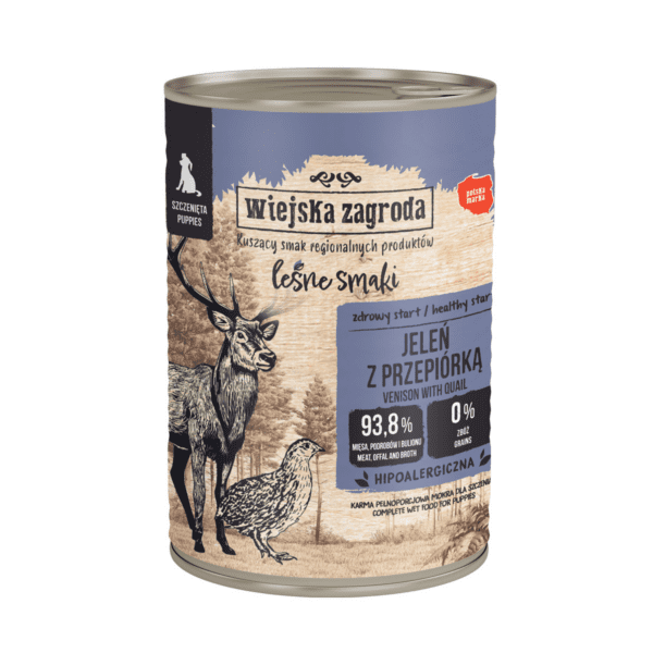 Karma mokra dla psa Wiejska Zagroda Leśne Smaki Jeleń z przepiórką 400 g (szczeniak)