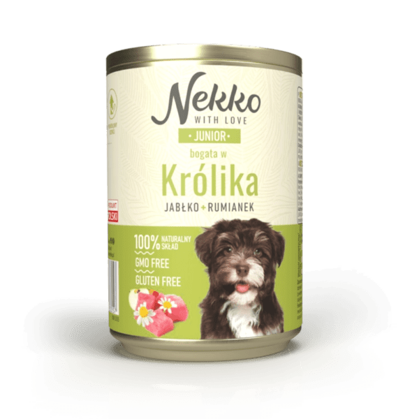 NEKKO puszka pies JUNIOR bogata w królika, jabłko + rumianek 400g