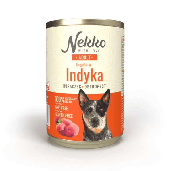 NEKKO puszka pies ADULT bogata w indyka, burak + ostropest 400g