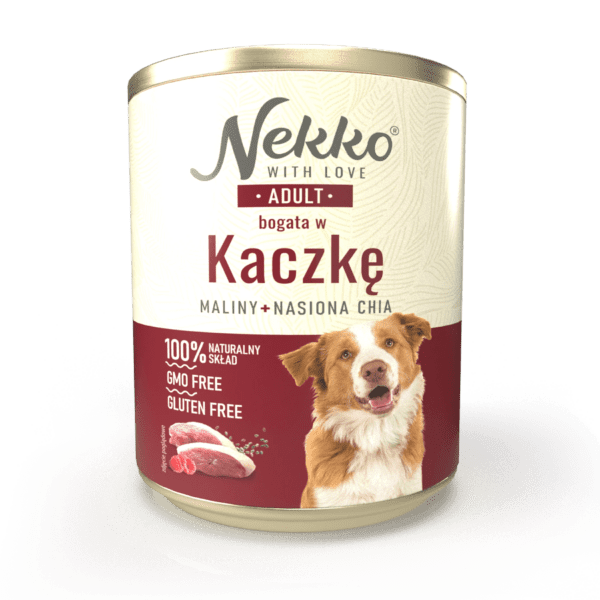 NEKKO puszka pies ADULT bogata w kaczkę, maliny + nasiona chia 800g
