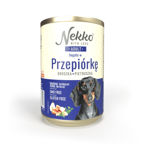 NEKKO puszka pies ADULT bogata w przepiórkę, gruszka + pietruszka 400g