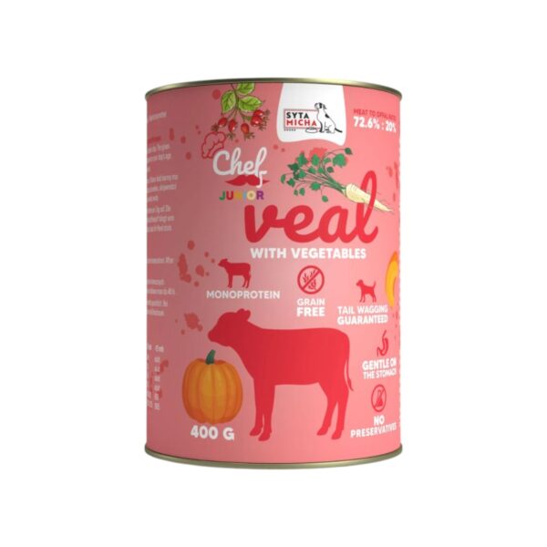 Karma mokra dla psa Cielęcina z warzywami JUNIOR 400g - Syta Micha