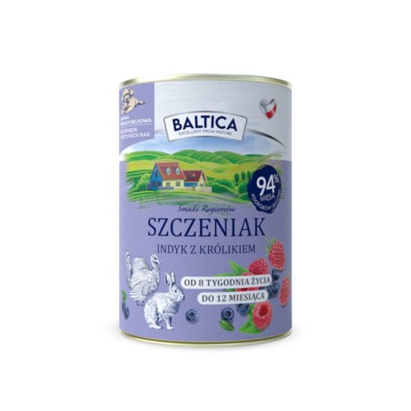 Karma mokra dla szczeniąt Indyk z królikiem 400g - Baltica