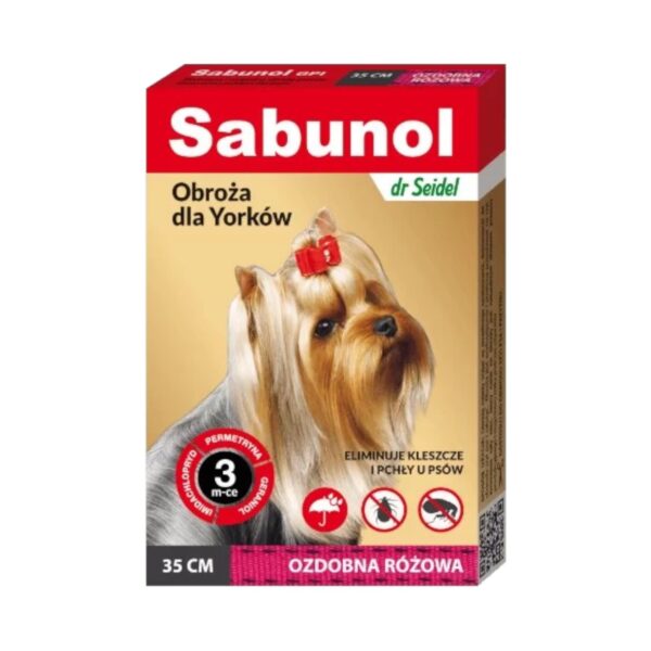 Sabunol obroża ozdobna różowa dla Yorków 35 cm