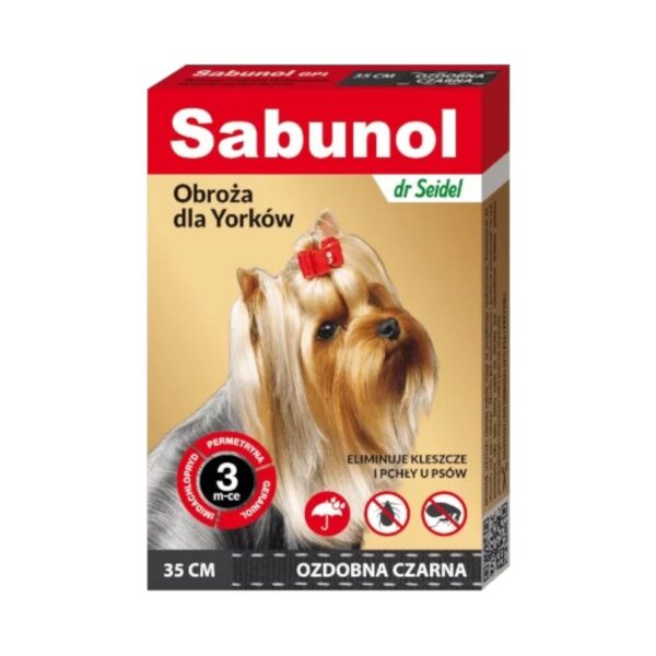 Sabunol obroża ozdobna czarna dla Yorków 35 cm