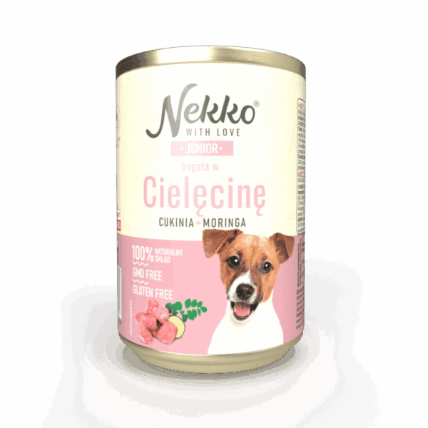 NEKKO puszka pies JUNIOR bogata w cielęcinę, cukinia + moringa 400g