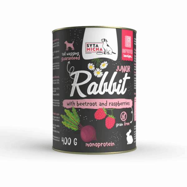 Syta Micha Karma mokra dla szczeniąt królik z burakiem i malinami 400g