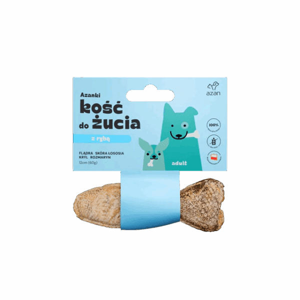 Azanki - Kość do żucia ADULT z flądrą, rozmarynem i krylem w skórze łososia 12cm
