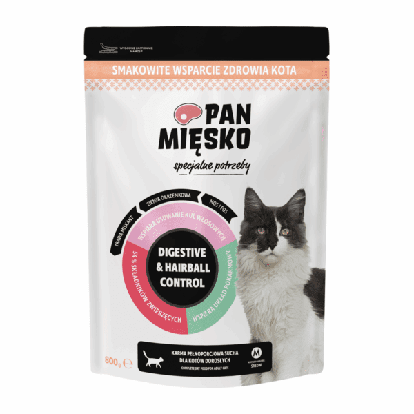 Karma sucha dla kota Pan Mięsko Specjalne potrzeby Coat & Anti Hairball (dorosły) chrupki M 800 g